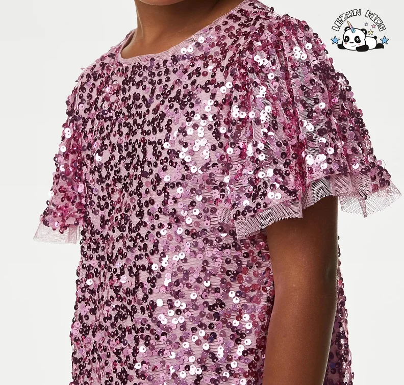 LEZONKIDS - Customizable Big Coupons Sequin Princess Dress Girls Party Events Elegant Kids Frock Girls Dress